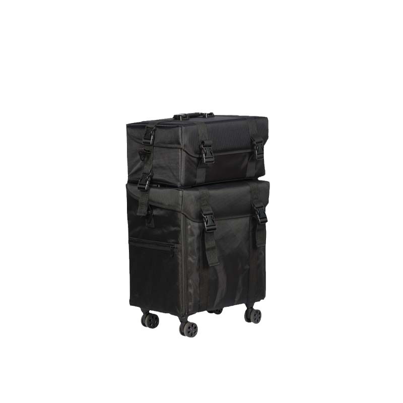 Maletín de maquillaje Oxford con ruedas para maquilladores, estuche de cosméticos de gran capacidad, portátil para viajes, con múltiples compartimentos.