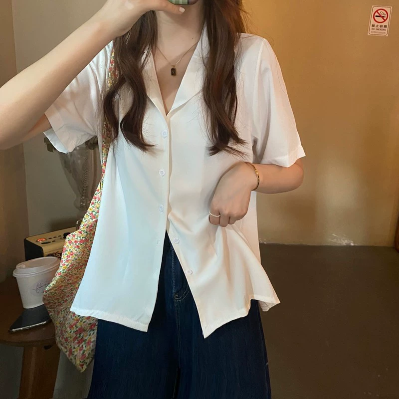 Новый летний костюмный воротник в корейском стиле, ленивая, нежная и свободная, 8-цветная универсальная рубашка с короткими рукавами