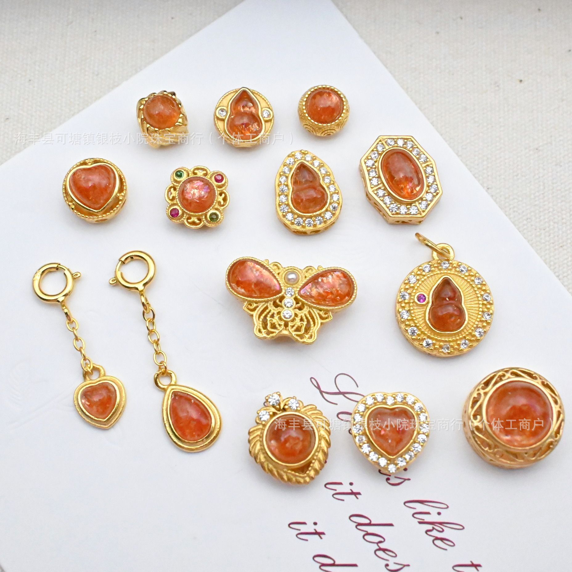 Manufacturer Wholesale S925 Silver Inlaid Natural Gold Sunstone Crystal DIY Through-Hole Accessories Spacer Bead Pendant Bracelet Material