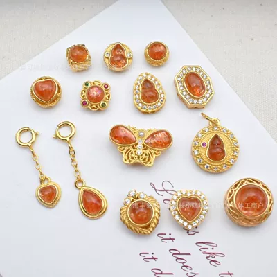 Manufacturer Wholesale S925 Silver Inlaid Natural Gold Sunstone Crystal DIY Through-Hole Accessories Spacer Bead Pendant Bracelet Material