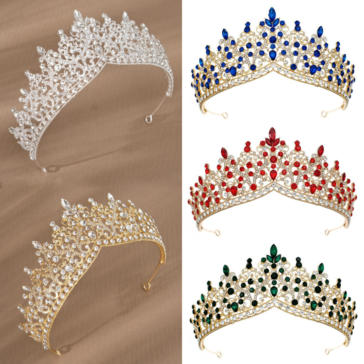 Korean Style New Bridal Crown Wedding Dress Styling Rhinestone Jewelry Wedding Party Headwear Red Crystal Big Crown