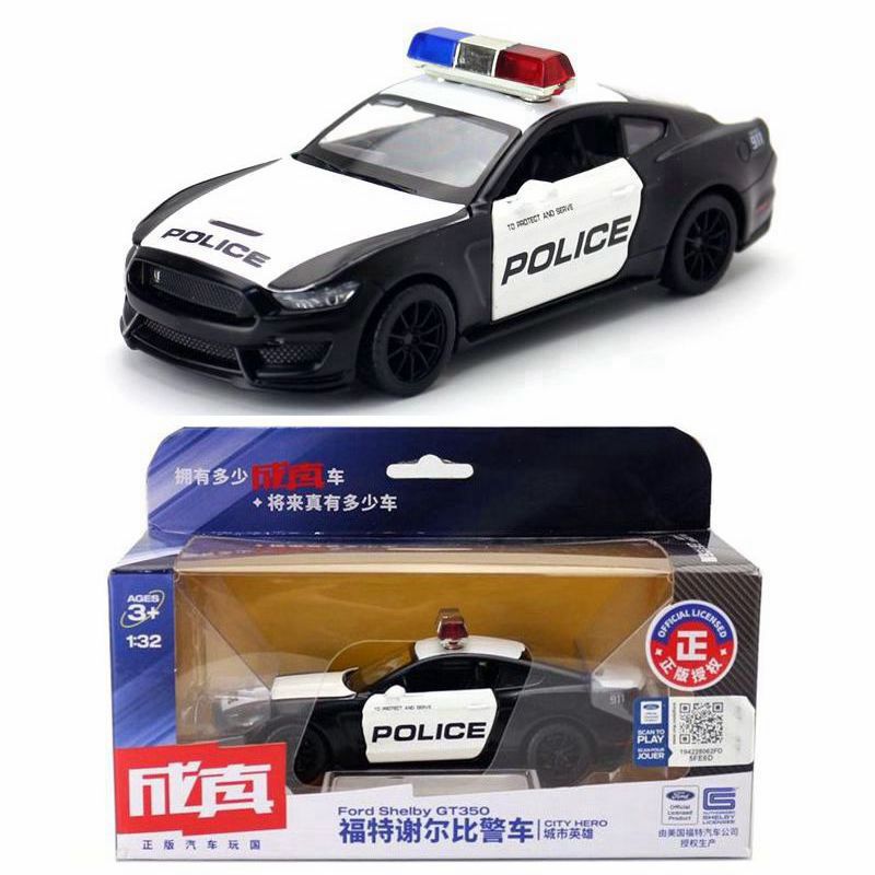 Caipo alloy car model children's toy 1:32 Shelby GT350 police car sports car sound and light pull back 4 open door