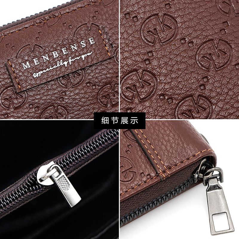 Estilo coreano de los hombres de larga cartera patrón en relieve cadena de moda bolsa de embrague de gran capacidad Multi-tarjeta de teléfono bolsa