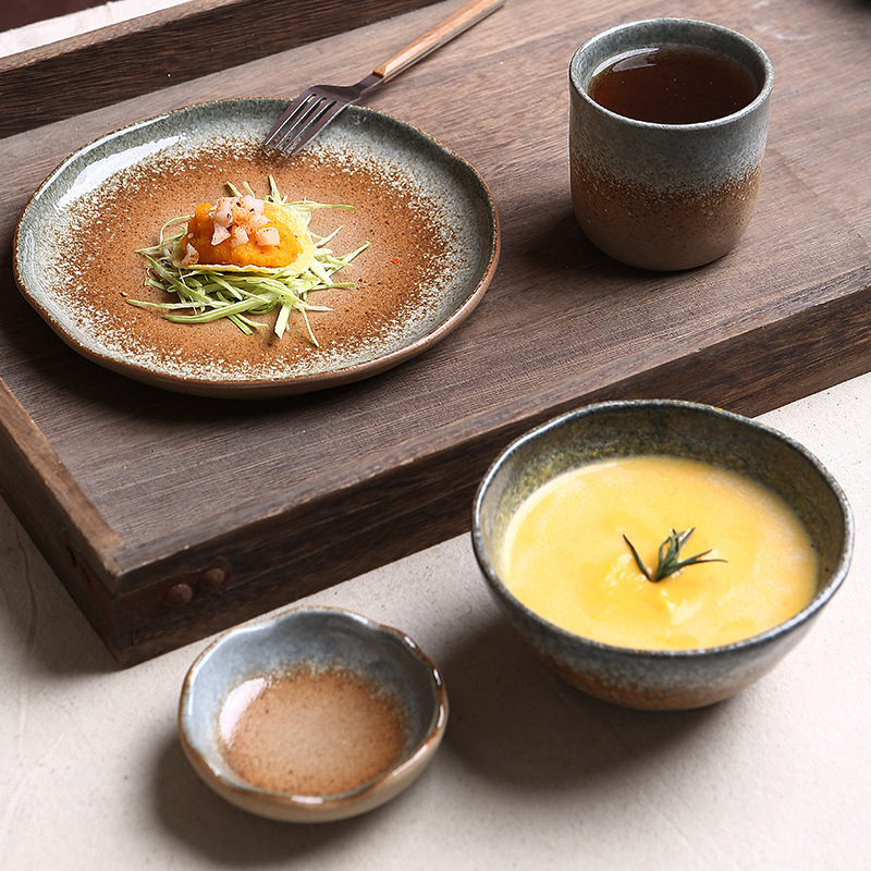 New Chaozhou Ceramic Set Gift Set, Retro Tableware Gift Box Set, Five-Piece Set for One Person, Including Bowls, Plates, Spoons, and Cups