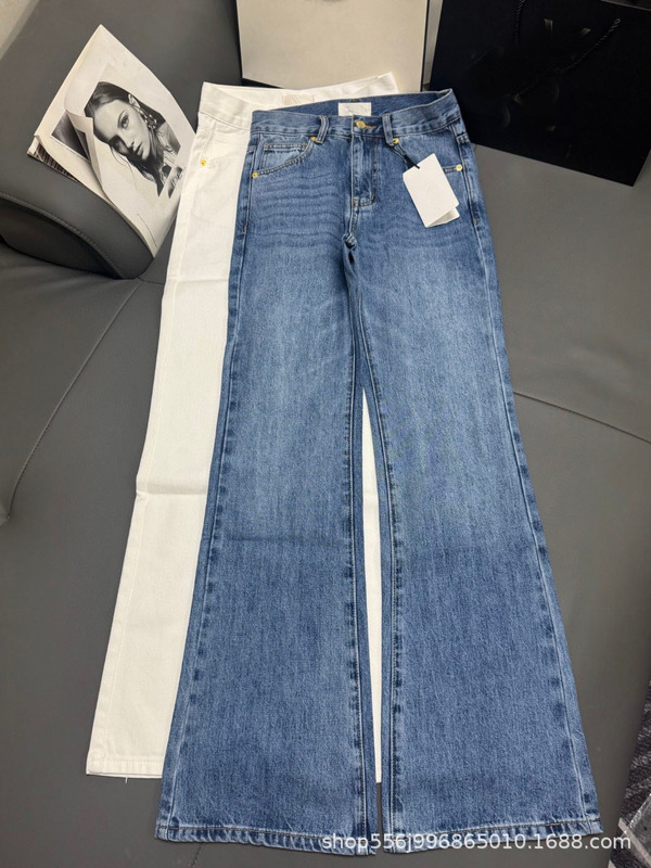 深セン南友ハイエンド婦人服トレンディなブランドデニム 25 新しい CE 凱旋門刺繍 2 色マイクロフレアジーンズ女性用|undefined