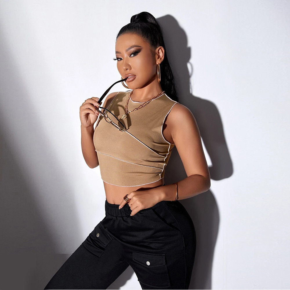 Voya 2026 Summer European And American Bestseller Solid Color Slim Fit Sleeveless Versatile Tank Top For Women_ecoleips.com
