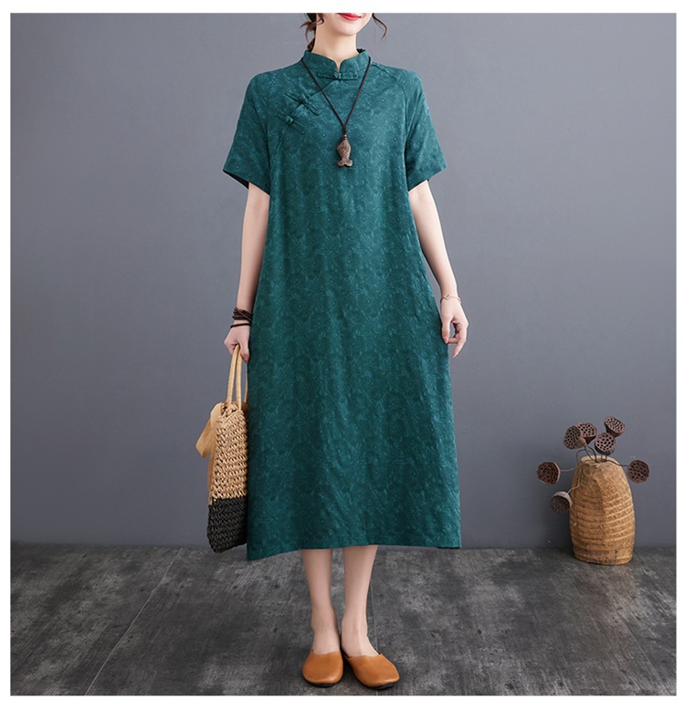 Plus-size Linen Muslim Dress With Button-up Detail And Vintage Style_voghion.com