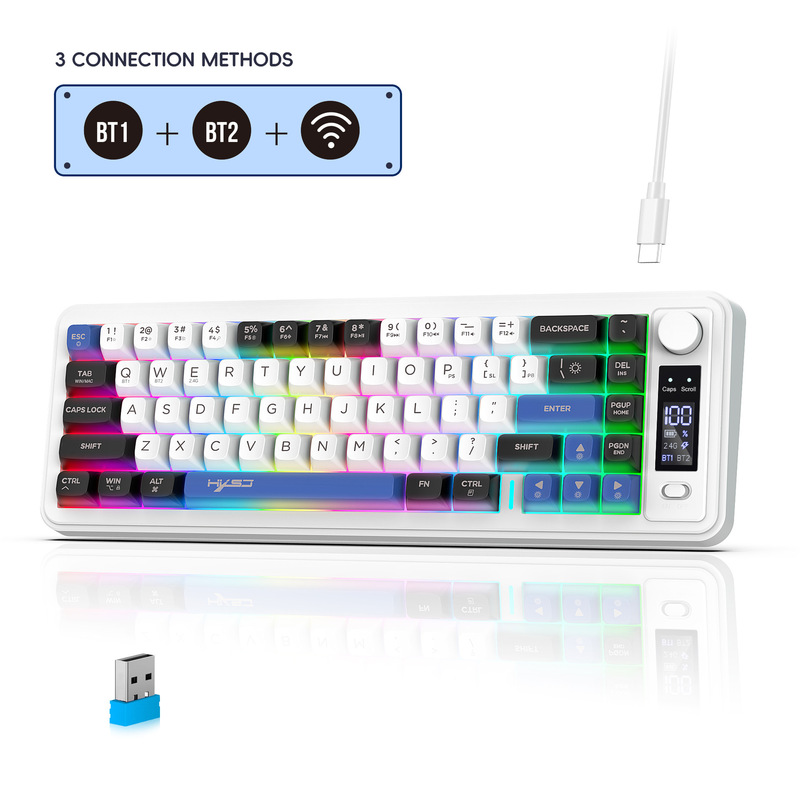 Three-Mode Bluetooth Wireless Membrane Keyboard Silent Abs Ball Cap Compact Colorful Backlight Gaming E-Sports Office