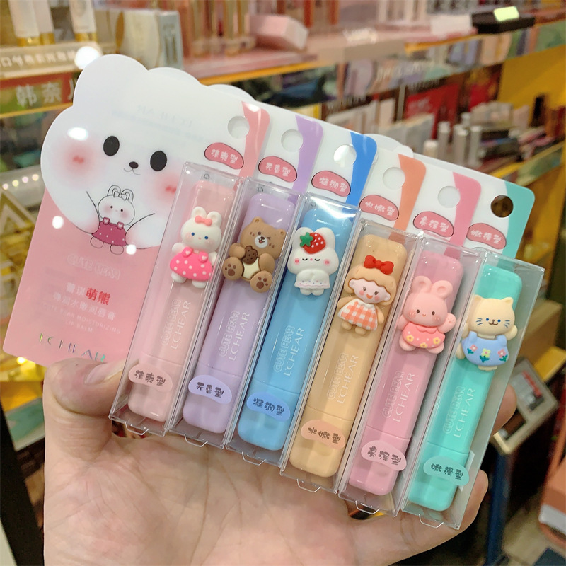 Bálsamo labial incoloro Lei Qi, hidratante, diseño de dibujos animados