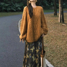 麻花毛衣女秋季穿搭2025新款高级感慵懒宽松韩系针织衫上衣