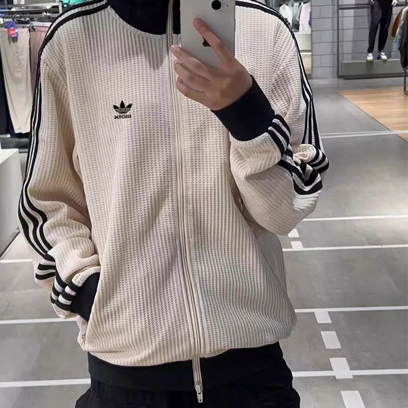 Cross-Border Fleece-Lined Jacket for Men 2025 Autumn and Winter New Model Clover Men's Korean Style Sports Retro Waffle Pattern