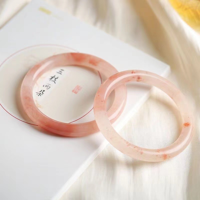 Gold Thread Jade Peach Blossom Pink Round Beads Bracelet for Women She Tai Jade Cherry Blossom Pink Peach Wine Beauty Jade Bracelet for Young Girls Pink Jade Bracelet