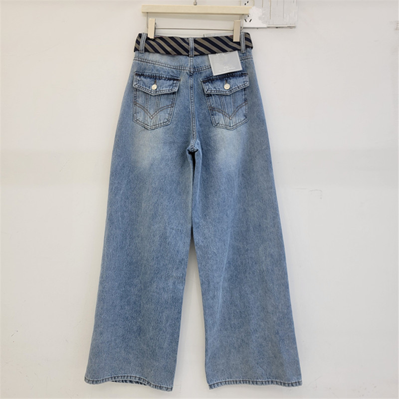 Jeans para mujeres 2026 primavera y verano nuevo hombre pequeño cintura alta delgada suelta azul lavado con agua pantalones rectos de piernas anchas