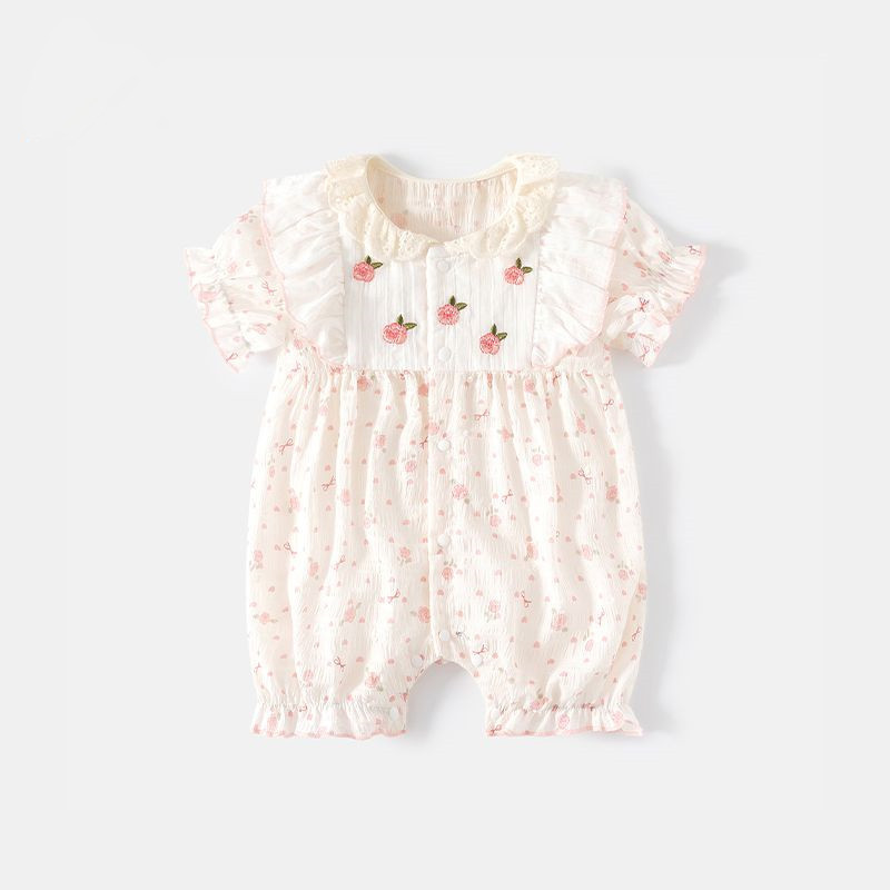 Ropa de bebé estilo fino de verano recién nacido bebé de una pieza princesa super lindo y dulce mameluco de manga corta