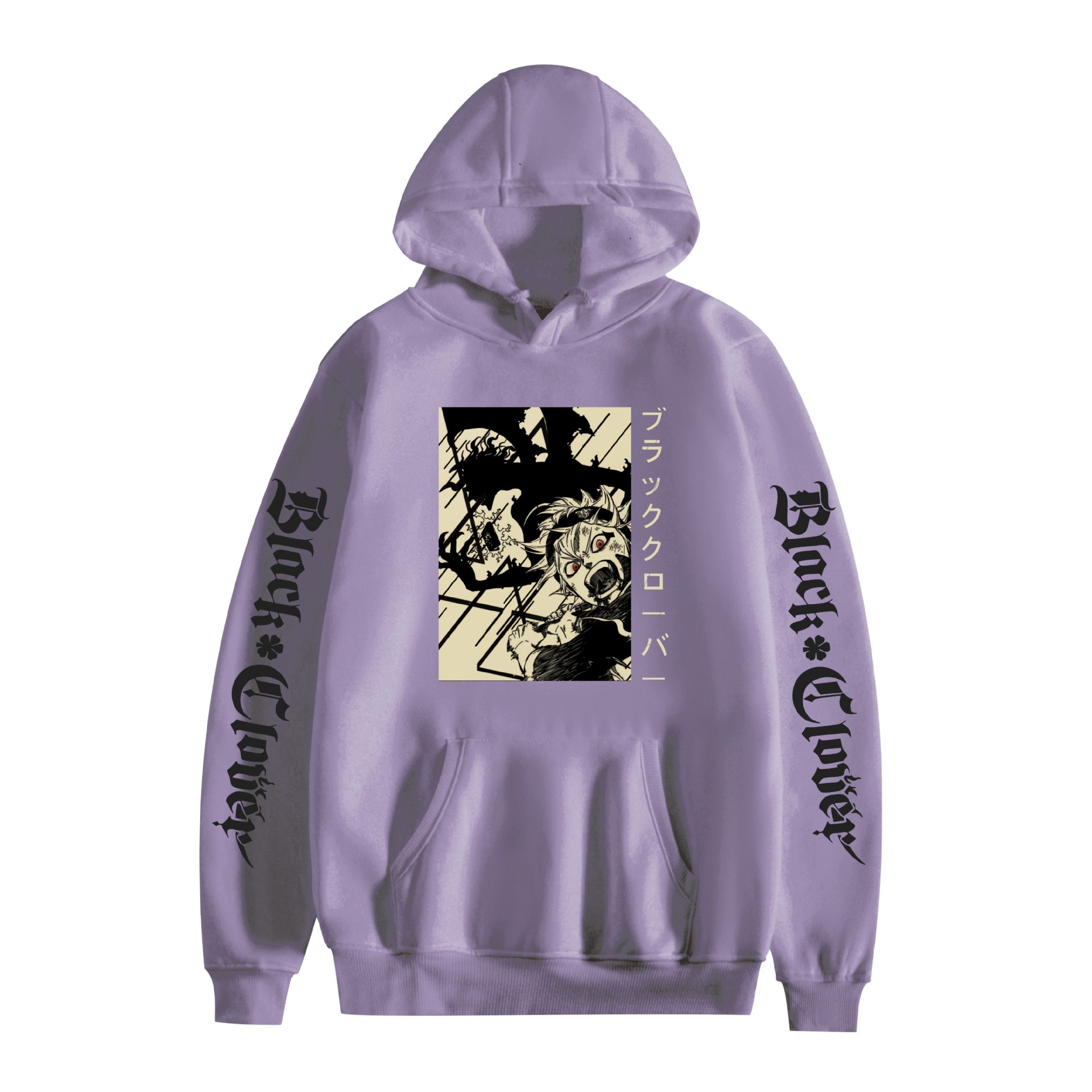 Suéter con capucha periférico de animación de trébol de cuatro hojas negro bidimensional marca de moda sudadera con capucha suelta casual más chaqueta de terciopelo nuevo