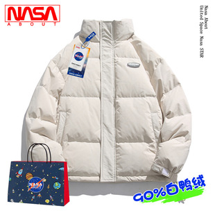 NASA Down Jacket Men's White Duck Down Tooling Jacket Men's Winter National Tide Loose Thickened Cold-proof Clothing Warm Bread Clothing