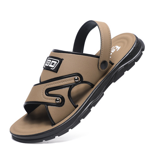 Summer Men's Leather Sandals, Thick Sole Breathable Waterproof Beach Shoes, Anti-Slip and Anti-Odor, Dual-Purpose for Driving and Relaxing
