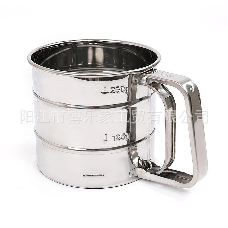 Tamiz de harina de acero inoxidable de mano de tamaño pequeño 24 DE MALLA tamiz de polvo semiautomático herramienta de cocción Filtro de tamiz de azúcar en polvo