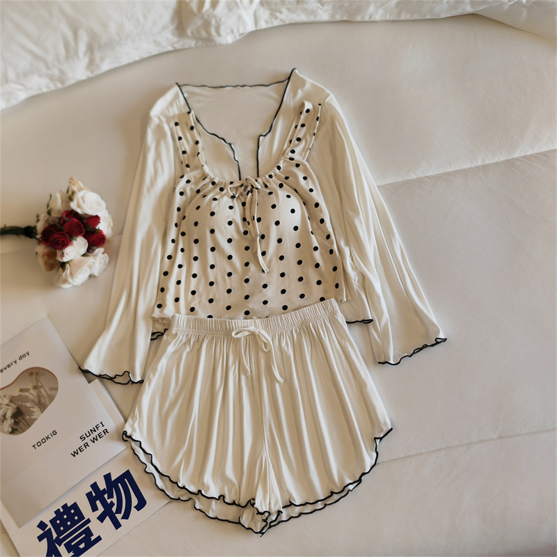ND8394.3#(가슴 패드 포함) 폴카 도트 화이트 조끼 + 화이트 재킷 + 화이트 반바지