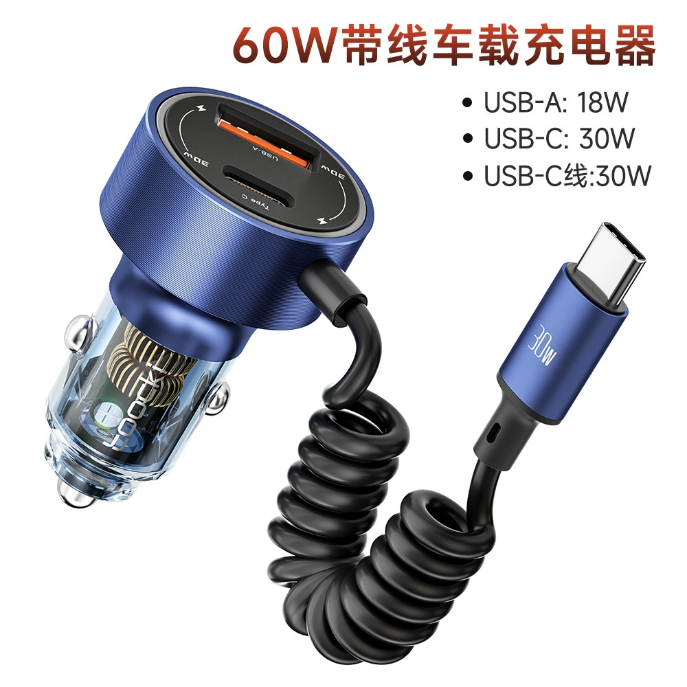 TOOCKI Hao Ran 60W прозрачный алюминиевый сплав автомобили A+C двойной портал быстрая зарядка Type-C автомобильная зарядка