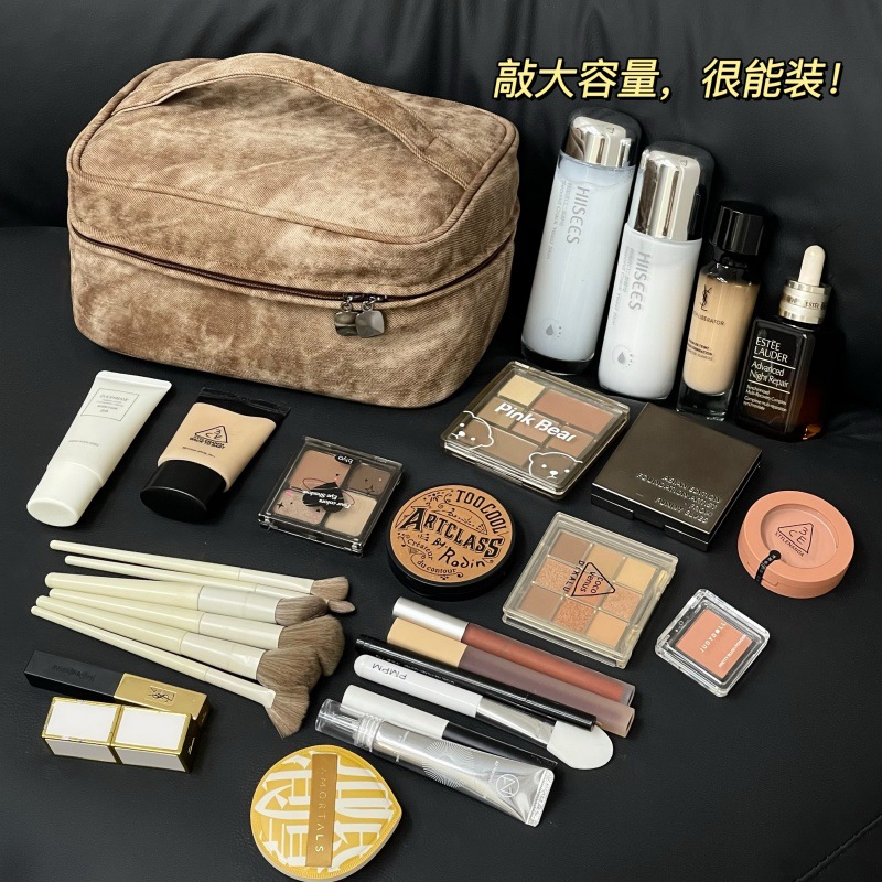 Bolsa de maquillaje para mujeres 2024 nuevo 2 - en - 1 de alto valor de almacenamiento de gran capacidad de estilo europeo simple bolsas de artículos de higiene de viaje