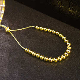 跨境热销铜珠抽拉手链可调节18k金真金保色电镀圆珠手链工厂直销