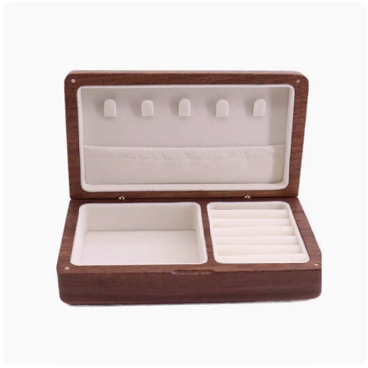 Caja de joyería de una sola capa de madera maciza de nogal negro de alta gama exquisita joyería anillo pendientes collar de la joyería