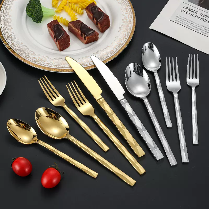 创意菱形304不锈钢西餐餐具刀叉勺5主酒店西餐牛排刀甜品勺叉套装
