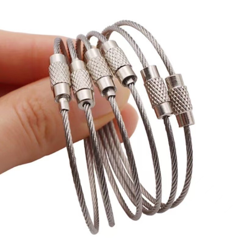 Color wire ring keychain wire rope pendant key ring stainless steel wire ring lock in stock wholesale bracelet