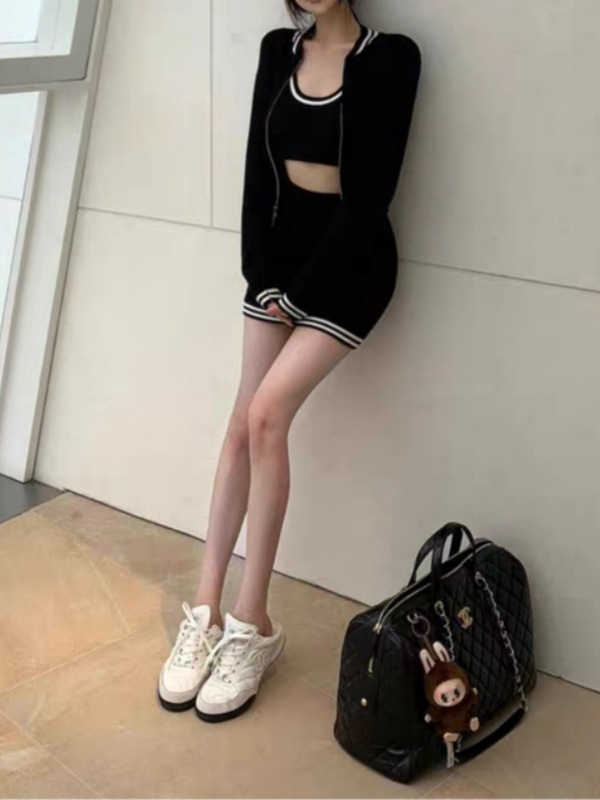 早秋通勤时髦高级感休闲显瘦百搭运动系吊带外套针织套装|undefined