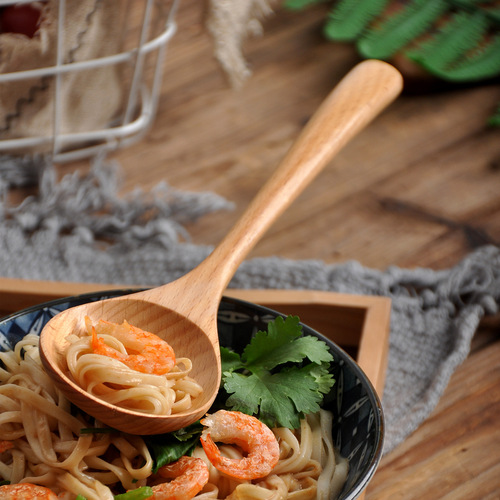 Japanese creative beech wood long handle solid wood soup spoon rice spoon household small spoon porridge spoon kitchen wooden spoon large wooden spoon