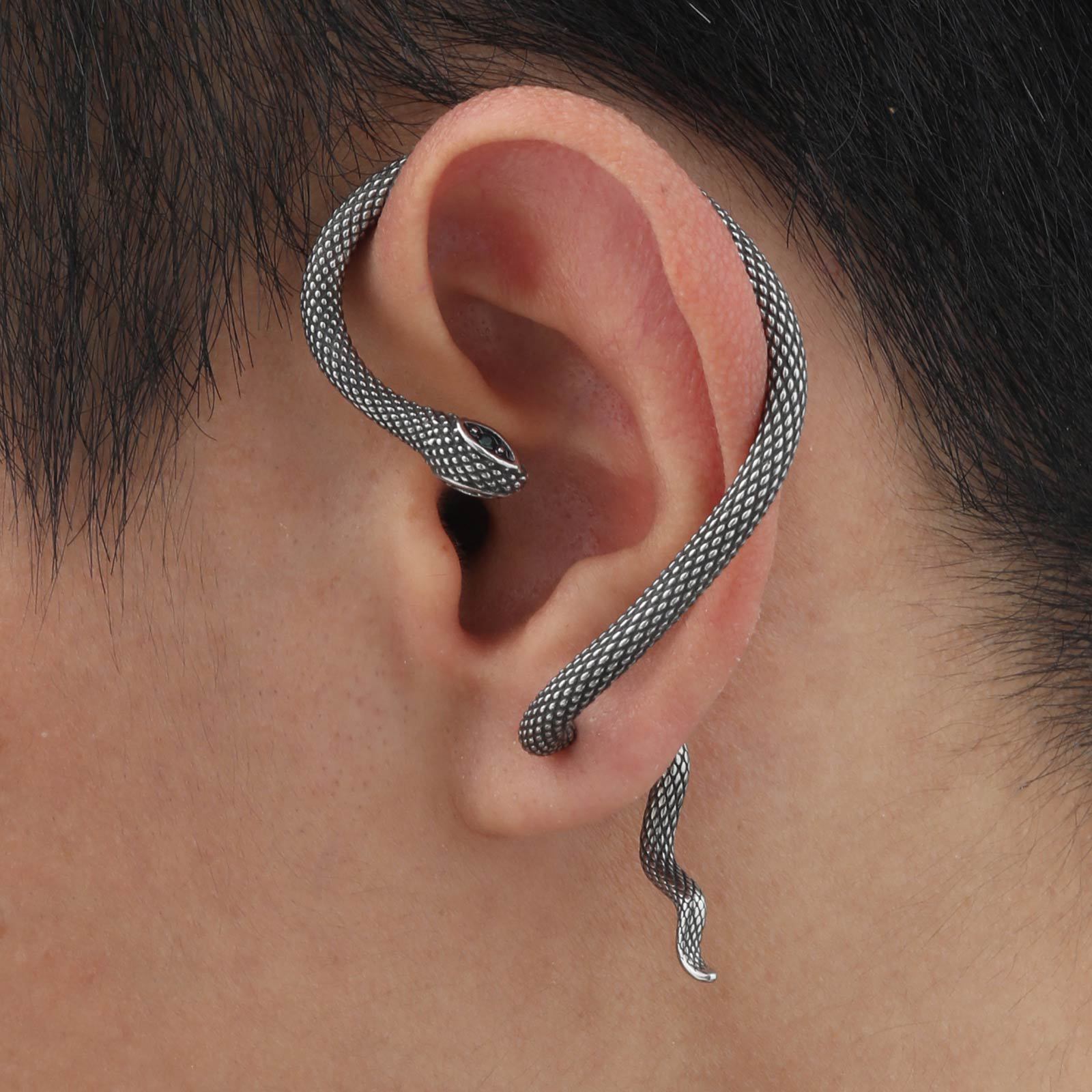Pendiente hombre serpiente oreja izquierda acero inoxidable_voghion.com