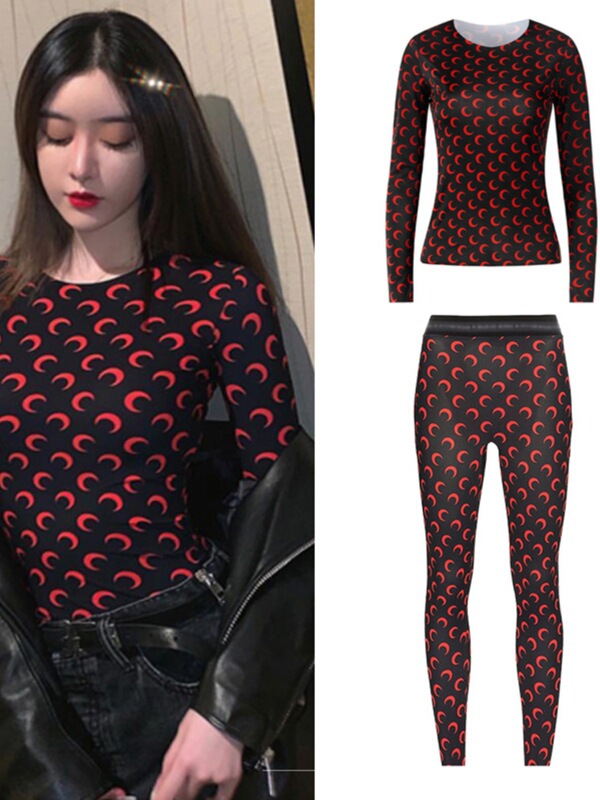 European and American Style Celebrity Marine Moon Print Long Pants Barbie Seamless Thin Summer Cropped Leggings Goddess Socks