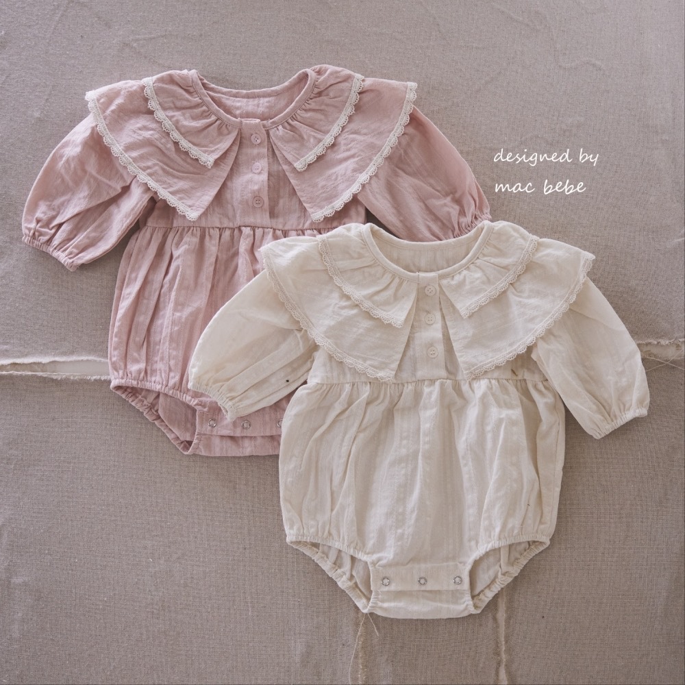 Mono de bebé con solapa, ropa de primavera, estilo coreano, ropa infantil, body de encaje para niñas, estilo primavera, mono de manga larga para bebé