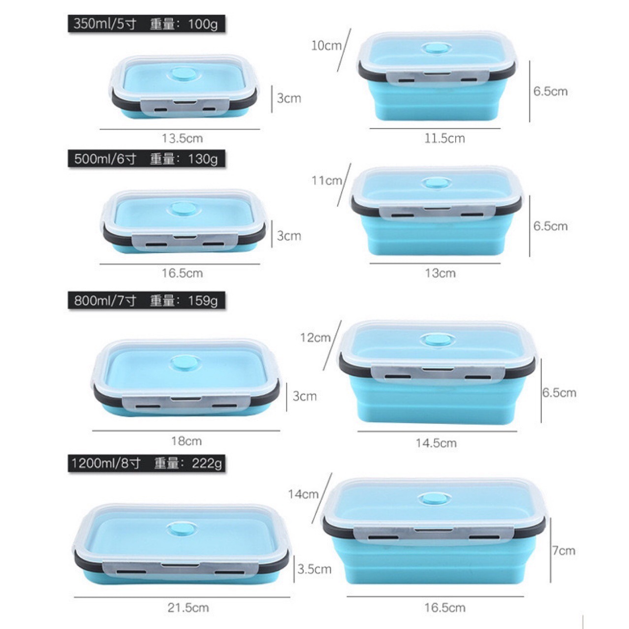 Lonchera plegable de silicona para llevar, apta para microondas, contenedor cuadrado para almacenar alimentos, set de lonchera bento para exteriores.