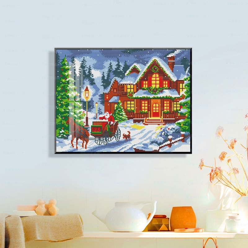 Mona Lisa Real bordado de cruz Navidad Nieve Pequeño paisaje arquitectura europea hermosa bordado de hilo de ensueño artesanal image 2