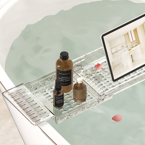 Extendable bathtub shelf side tray bath accessory board acrylic companion bathroom rack tub support