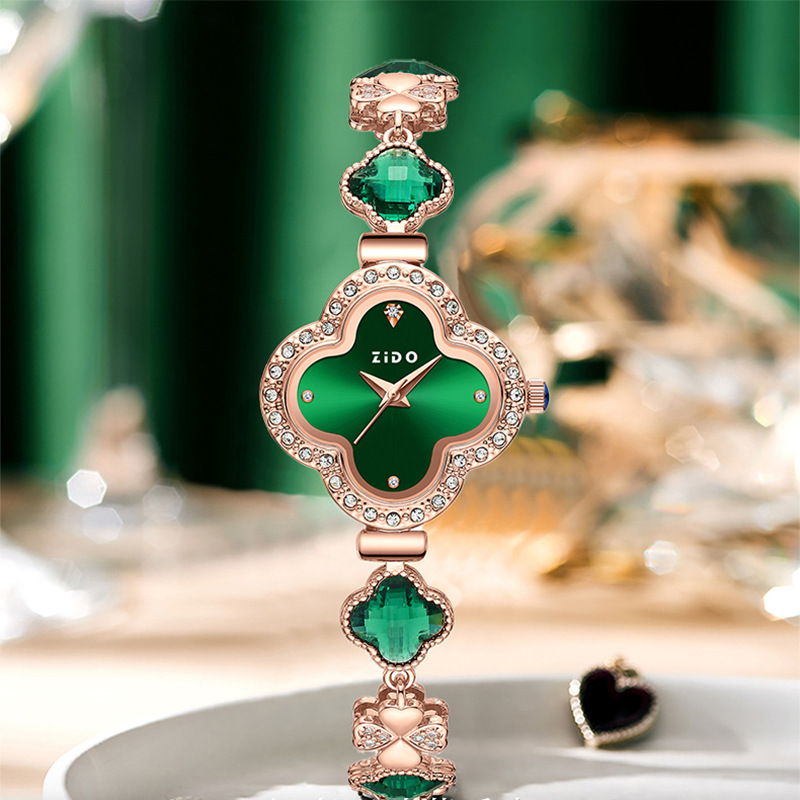 ZIDO Brand High-value Fashionable Elegant Light Luxury High-end Jade Diamond-encrusted Waterproof 1600 Four-leaf Clover Women's Watch