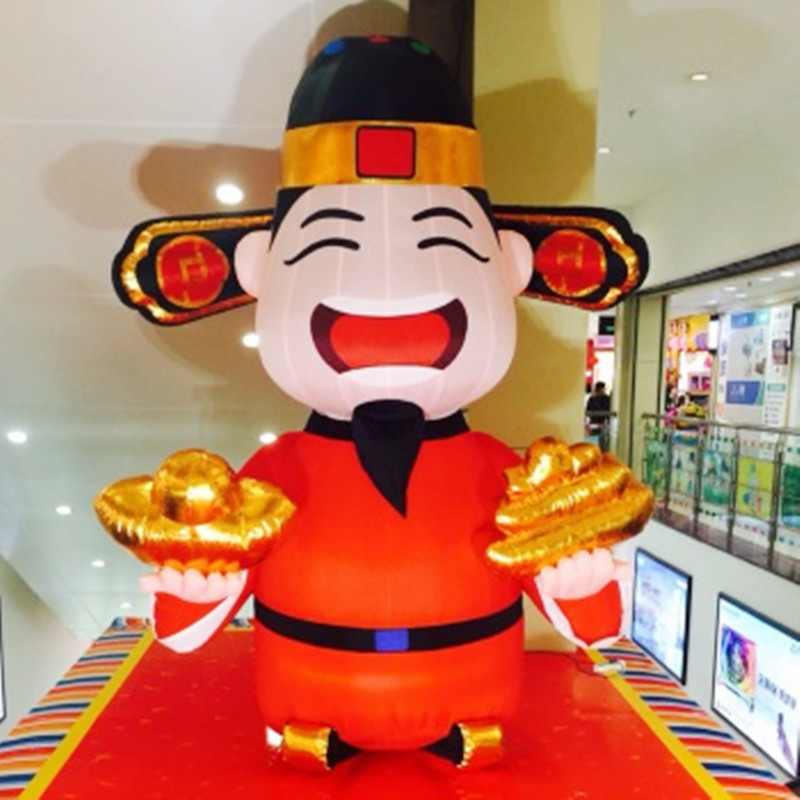 现货春节新年充气财神爷卡通|元宝财神人偶气模 开业大小招财拱门