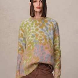 羊毛毛衣2024年秋冬新款复古蛇纹提花慵懒风圆领宽松羊毛毛衣韩版