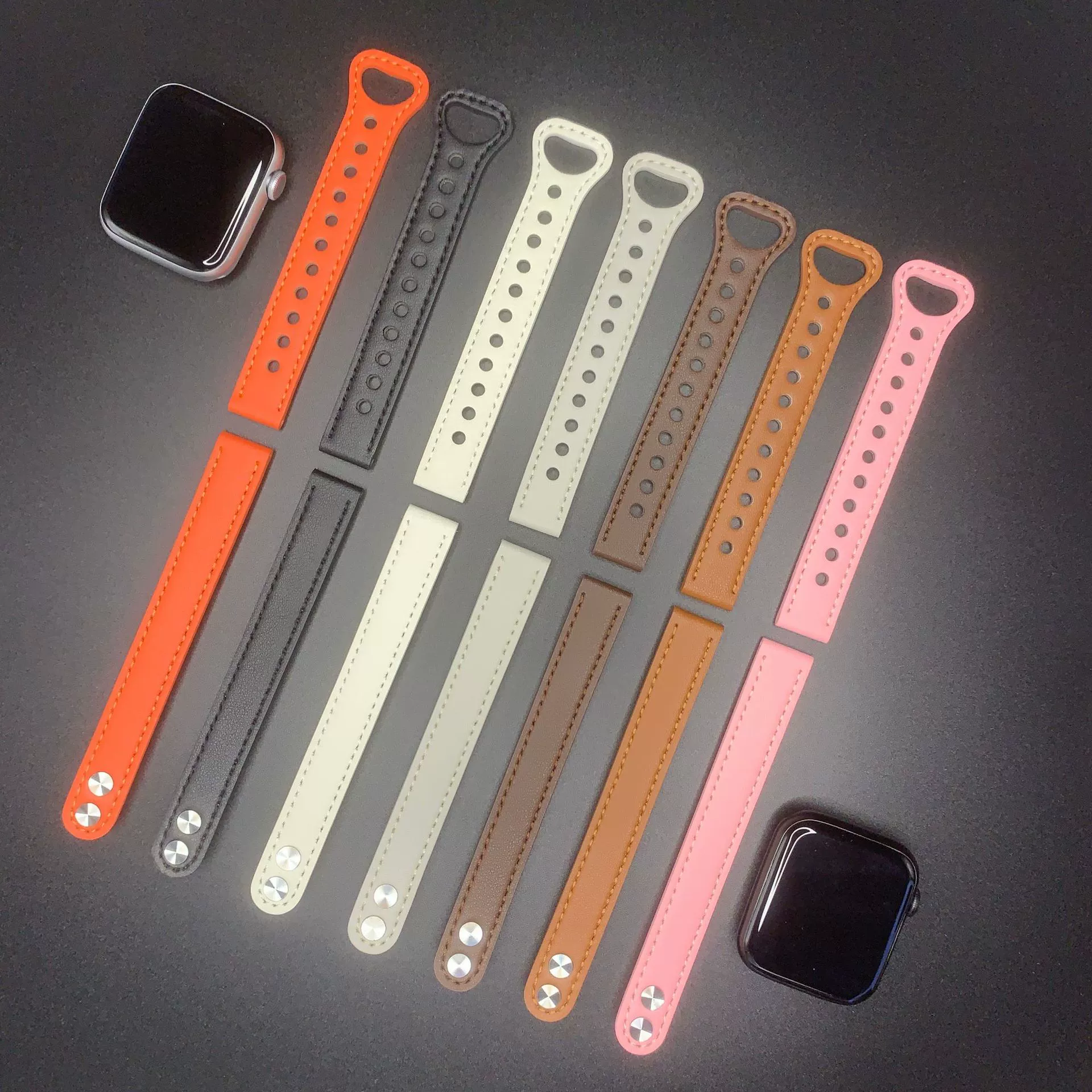 Ремешок для Apple Watch, сверхтонкий с двойным креплением, цветовой блок из кожи, для тонкого запястья, для Apple Watch 10