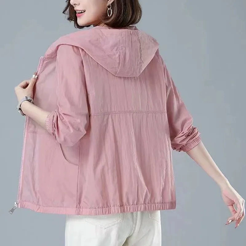 Солнцезащитная одежда, женская короткая свободная солнцезащитная одежда большого размера, простой топ с капюшоном, летняя солнцезащитная рубашка