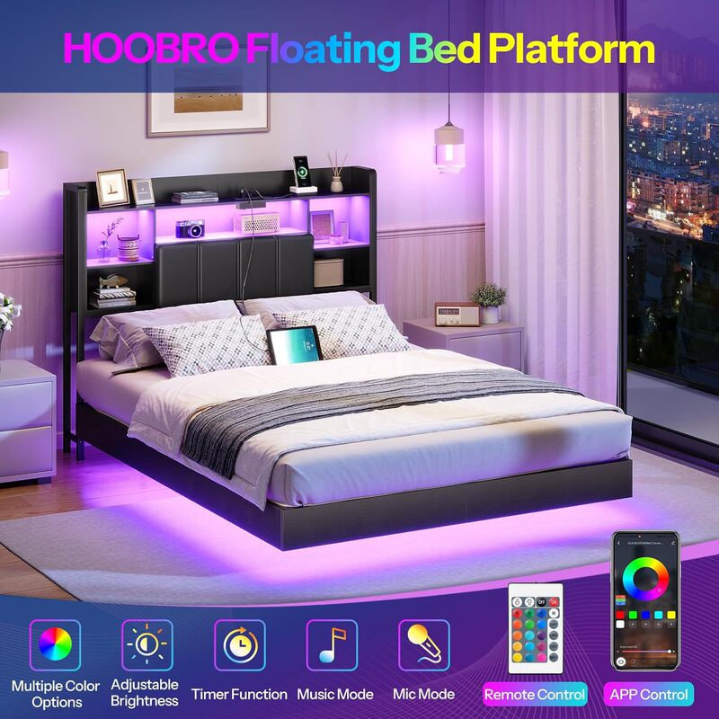 Full-Size Metal Bed Frame, Silent, Headboard-Free Floating Bed Frame, Stable Double Floating Iron Bed Frame for Master Bedroom