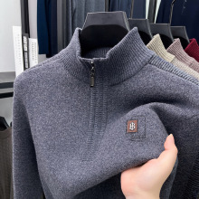 品牌拉链半高领100%绵羊毛衫男士冬季保暖针织衫打底衫休闲毛线衣