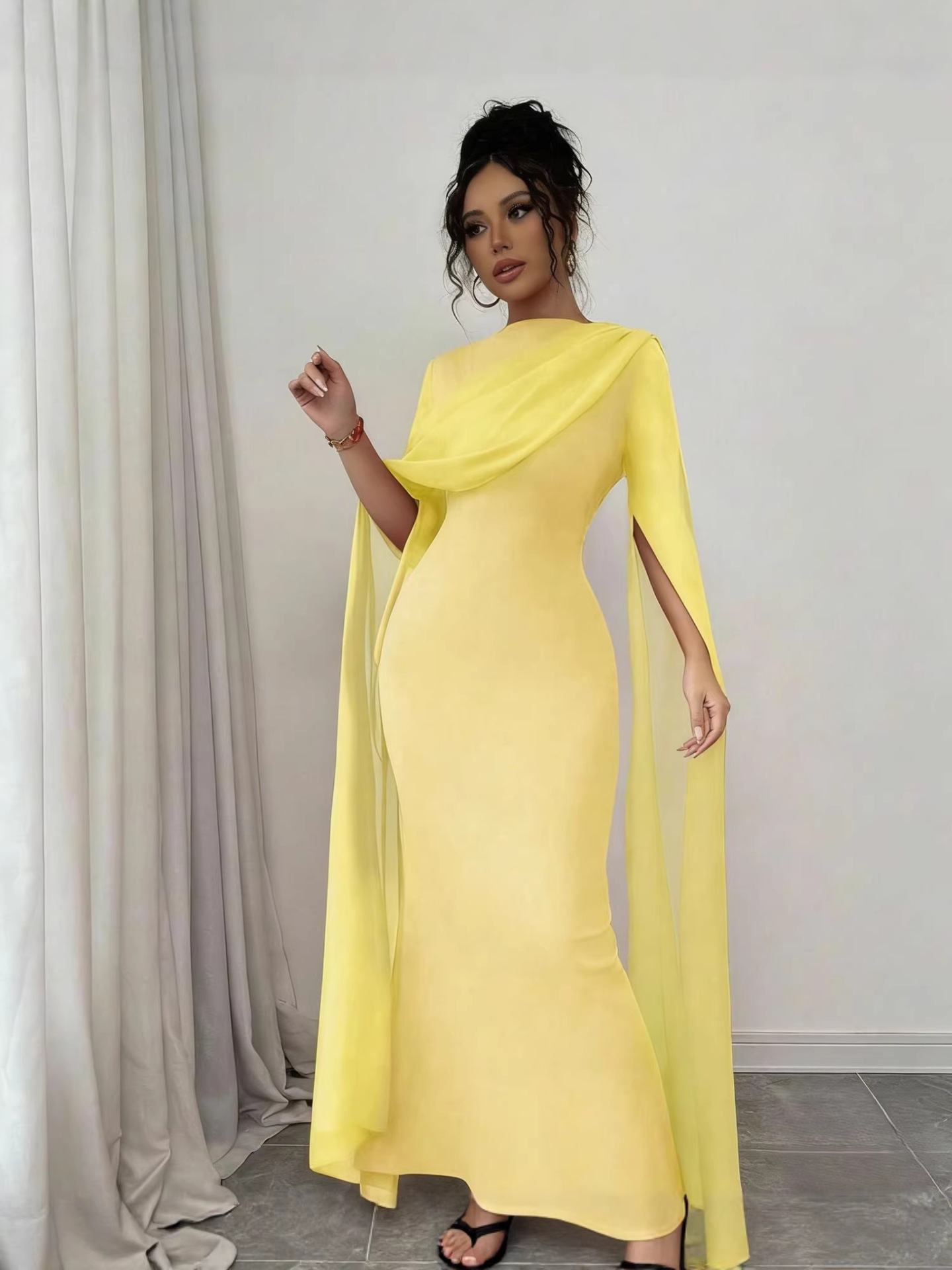 Europa y Estados Unidos comercio exterior chiffon vestidos de noche con mangas de Chal delgados vestidos de boda largos vestidos de novia europeos y estadounidenses