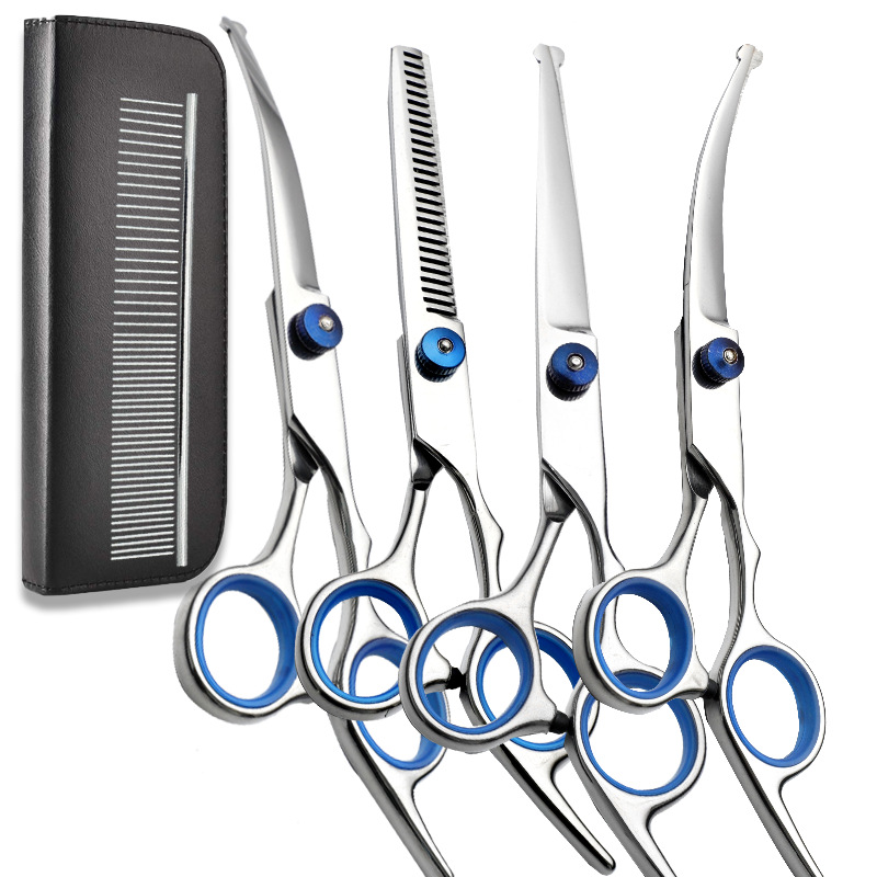 Directo de fábrica de acero inoxidable para mascotas tijeras de belleza perro corte de pelo traje Peluche de corte de pelo tijeras curvas tijeras de dientes tijeras de belleza