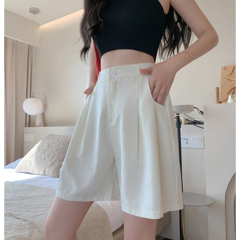 Pantalones de traje blancos estilo japonés para mujer, novedad primavera/verano 2026, de cintura alta, talla pequeña, casuales, de seda de leche, de pierna ancha.