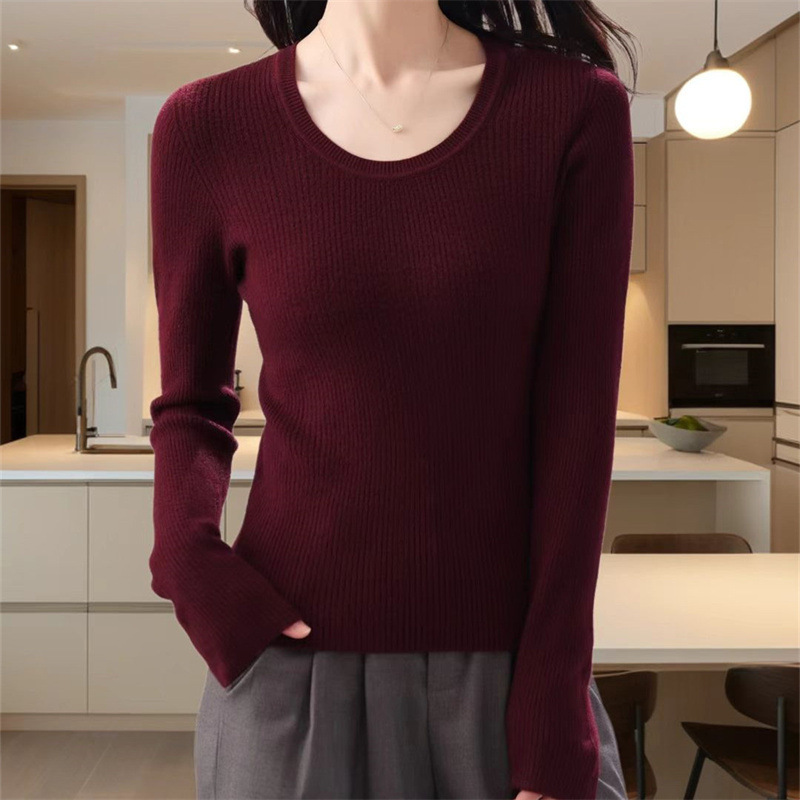 Dalang Sweater 2026 New Spring Women's Clothing U-Neck Long Sleeve Slim Fit Base Layer Pullover Top