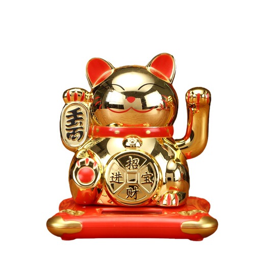 A solar-powered lucky cat car accessory office desk living room shop opening ornament gift
