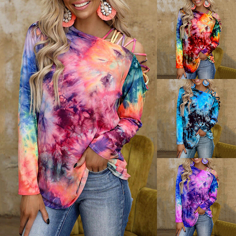 Women's T-shirt Long Sleeve Blouses Printing Fashion Tie Dye display picture 7